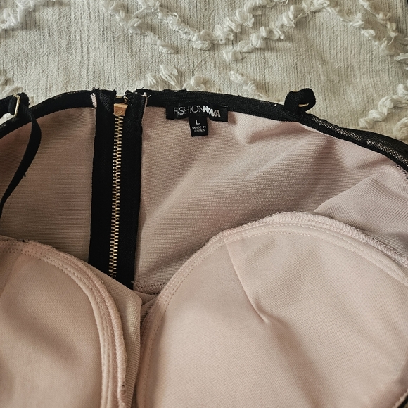 Fashion Nova Pink & Black Lace Corset Style Midi Dress Size Large - Picture 5 of 7